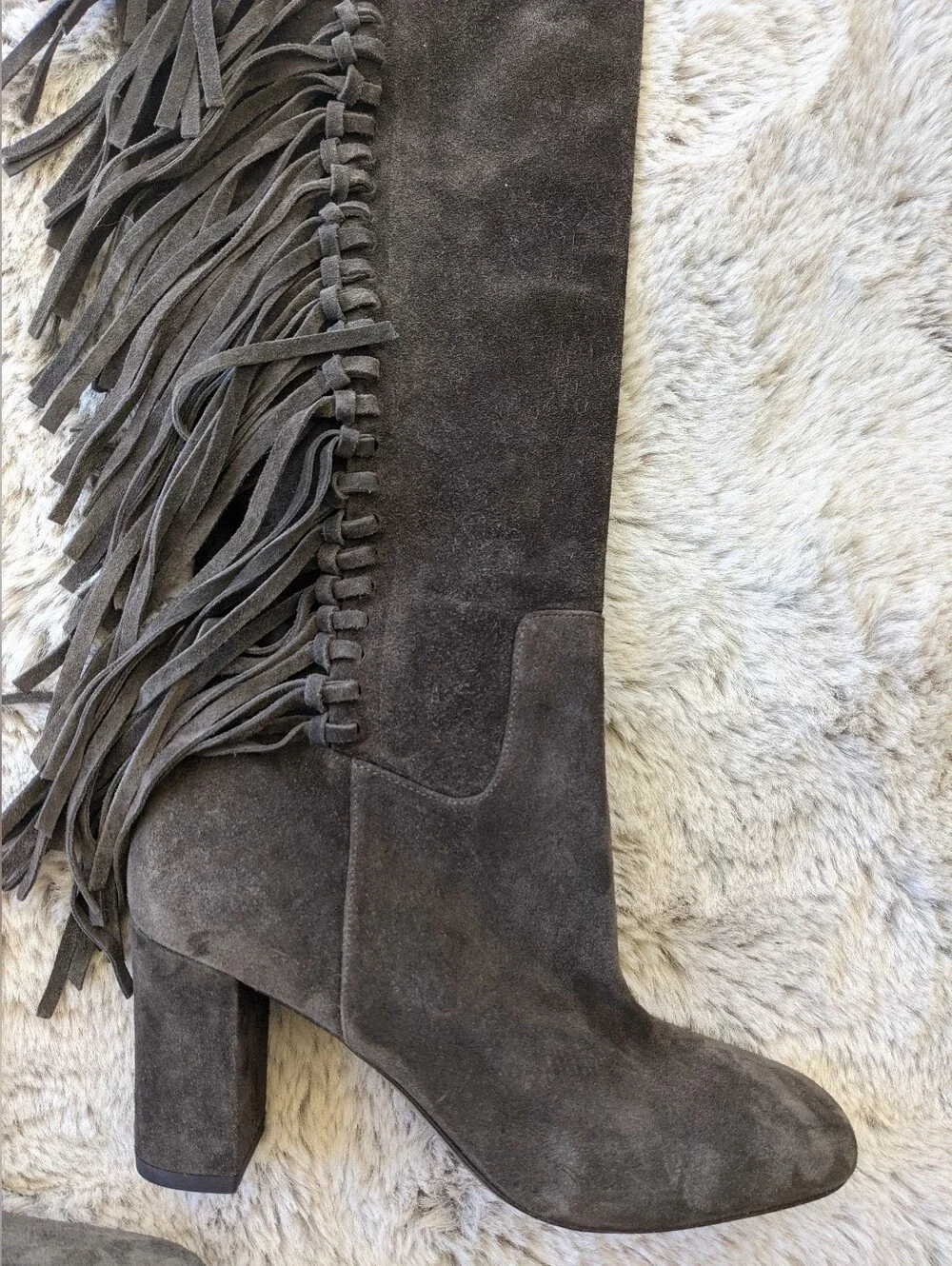 LONGCHAMP Paris fringe Over Knee Suede Boots 38